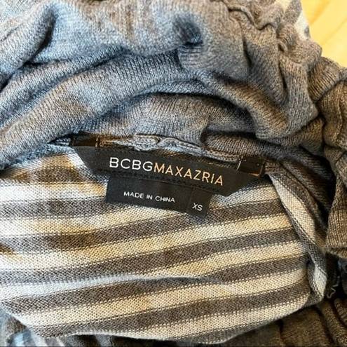 BCBGMAXAZRIA  Silk & Cashmere Grey Stripe Draped Cowl Neck Top Blouse XS