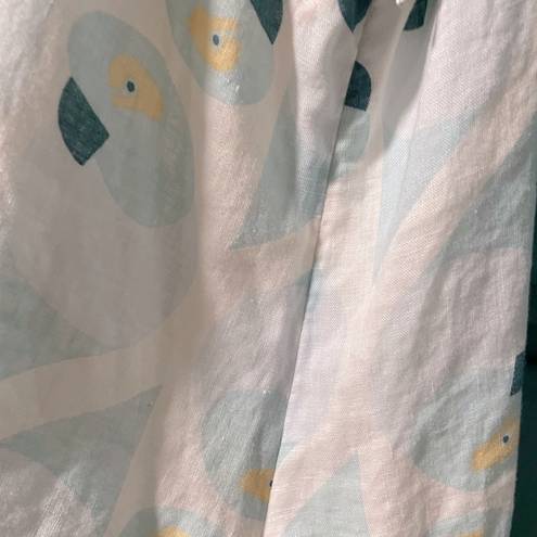 Krass&co - 𝅺Island  ⛄️❄️ BOGO  🦜 White lined Linen summer dress  blue parrot