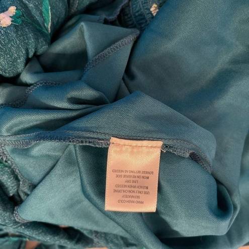 The Row  A teal floral double breasted gold button lined rayon midi dress size M.