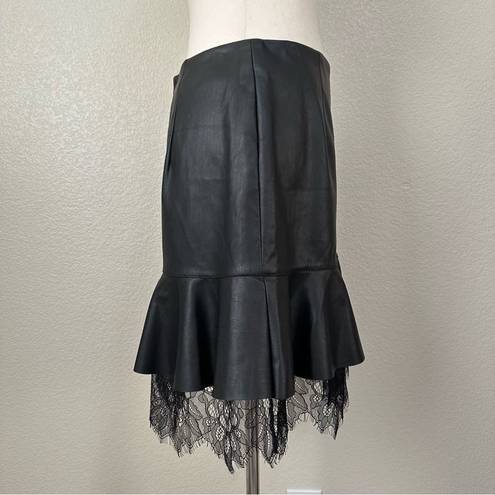 Who What Wear  Black Faux Leather Mini Skirt with Ruffle Lace Hem