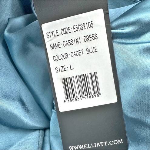 Elliatt | Cassini Cadet Blue Satin One Shoulder Midi Dress Rouched | Size Large