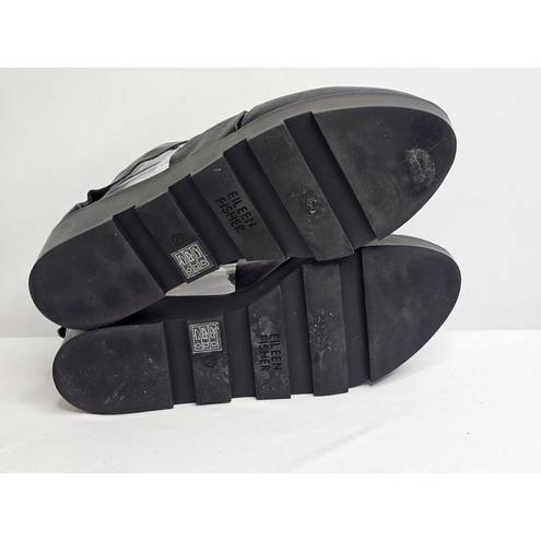 Eileen Fisher  Buoy Leather Crisscross Wedge Platform Sandals Womens 6.5 M Zipper