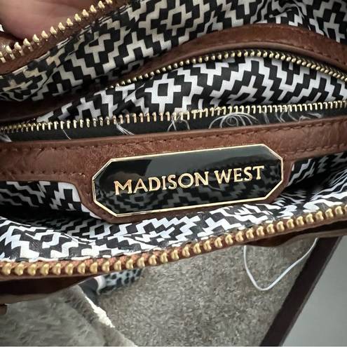 Madison West  Vegan Leather Brown Braided Crossbody Purse
