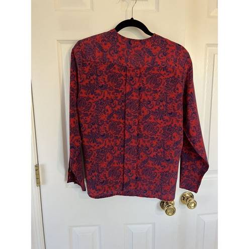 Oscar de la Renta  Expressions Vintage Red Button Down Blouse Top Size M