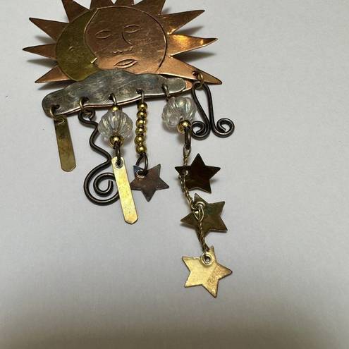 Handcrafted Metal Sunshine Brooch Pin