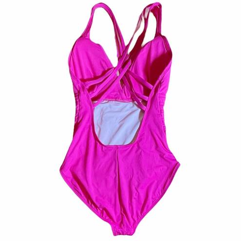 La Blanca  Banded Waist Strappy Cross Back One-Piece Swimsuit Orchid Pink Size 14