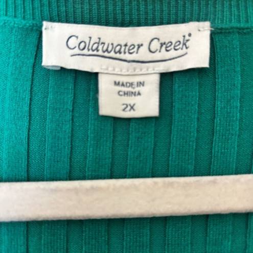 Coldwater Creek  Sweater Womens 2X Green Ribbed Pullover Long Sleeve Sweatshirt