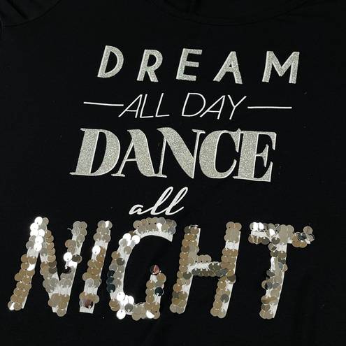 Decree  Glitter Sequined Dance All Night Sleep Shirt Womens XS Black 3/4‎ Sleeve