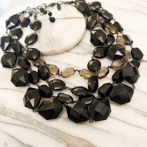 Talbots  Chunky Beaded Layered Necklace - Black Faceted Beads Multilayer