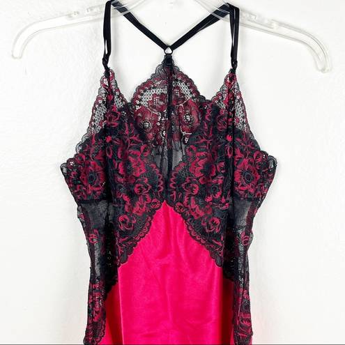 In Bloom  BY JONQUIL Red And Black Lace Trim Adjustable Straps Lingerie Nightie