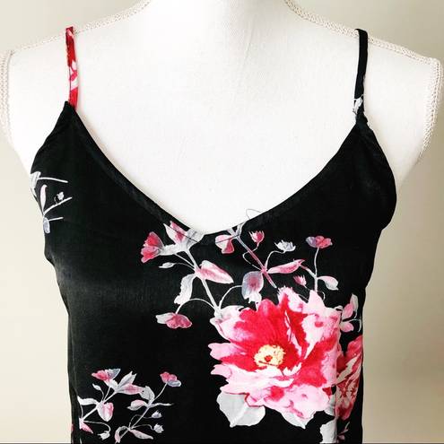 Honey Punch  | Black Floral Satin Slip Nighty Sz S