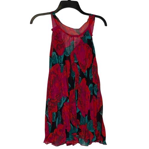 Arden B . Floral Sheer V-Neck Tank Top Sleeveless Swing Tunic Small Women Multi