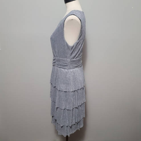 Connected Apparel  silver plisse tiered midi dress size 12