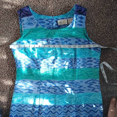 Kathie Lee Collection blue multi pattern midi tank dress size 10