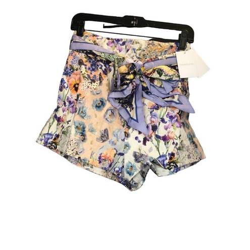 Zimmermann  Tama High Waisted diamond Floral Linen Silk Belt Short AU 0 US 4 New