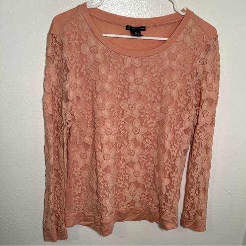 Adrianna Papell  Lace Front Sweatshirt Warm Blush