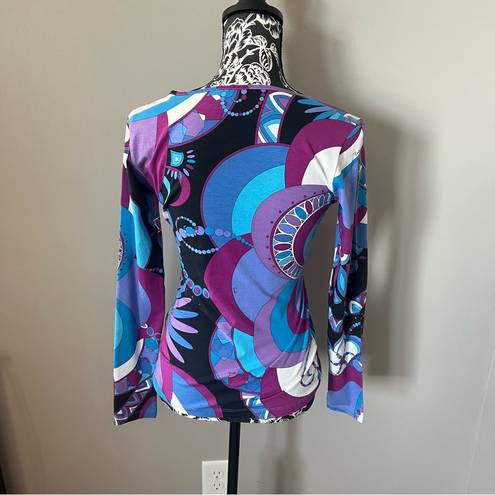 Emilio Pucci  Colorful Iconic Signature Print Top Blouse Size 6 long sleeve