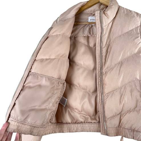 BCBGeneration  Ribbon Tie Chevron Quilted Puffer Jacket in Blush, Medium