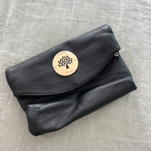 Mulberry  Black Genuine Leather Foldover Clutch Crossbody Bag