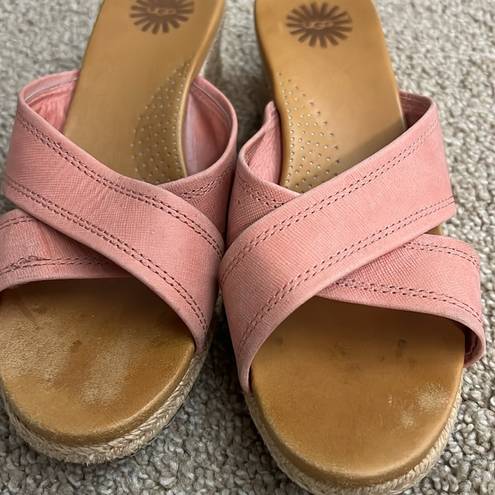 UGG  Pink Leather Criss Cross Mule Wedge Sandals Women's 7.5