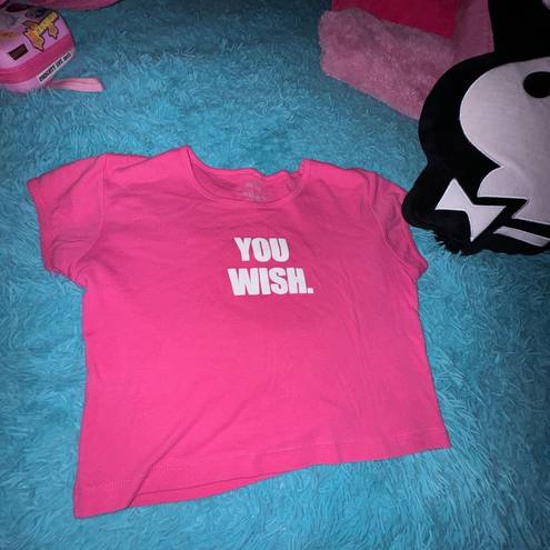 Wish One Size Pink you  graphic cropped baby tee top