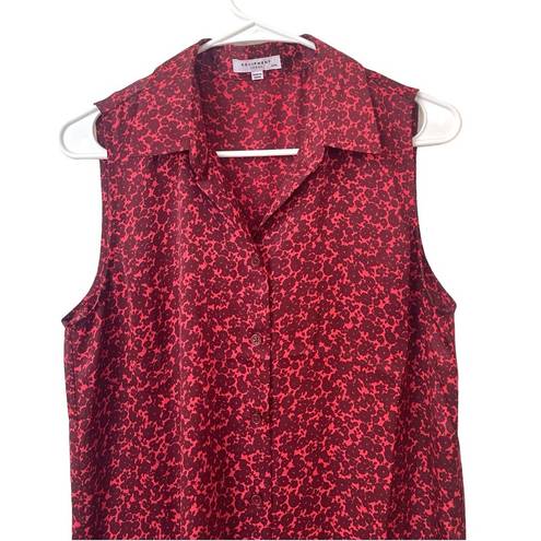 Equipment Femme Size M Red Button Down Sleeveless Blouse Floral