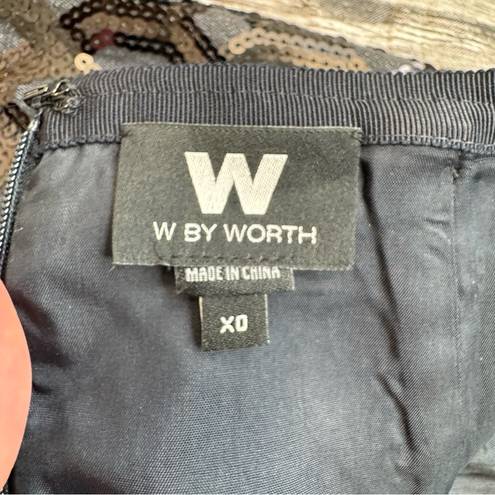 W By Worth  Women's Pencil Skirt Dark Blue Denim Black Grey Gray Sequins X0 0 XS