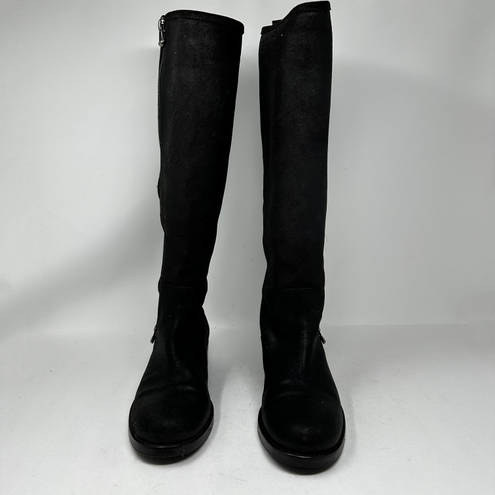 Jimmy Choo  Doreen Rugged Leather Knee High Zipper Detail Boots Shoes Black 8.5