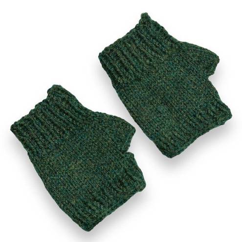 Womens Handcrafted Fingerless Glove Knit Solid Green Lightweight OS