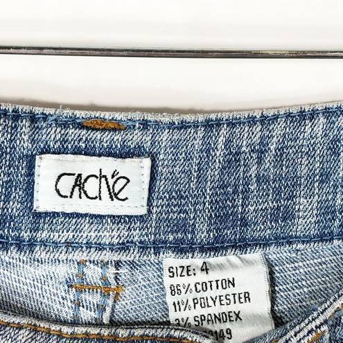 Cache  Size 4 Capri Jeans Cropped Light Blue Rhinestones Cuffed Pockets 1075