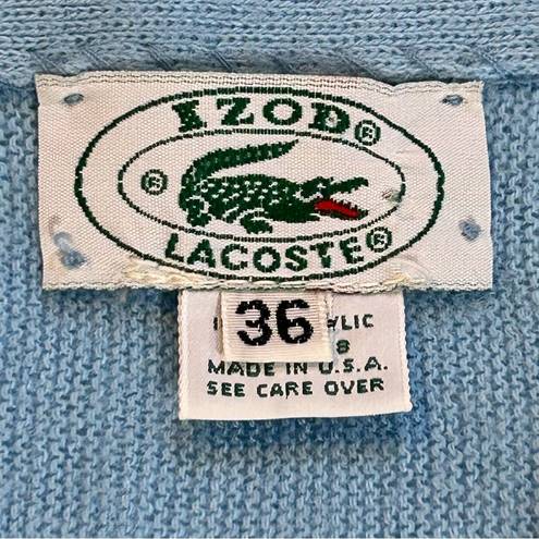 Lacoste Vintage Izod  Button Front Acrylic Cardigan Baby Blue Size 36/Small