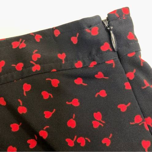 Talbots  Pleated Mini Midi Skirt Navy Blue & Red Cherry Heart Pattern size 12