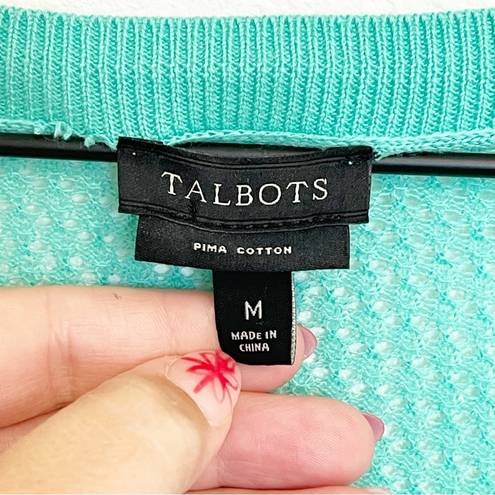 Talbots  Women’s Mint Green Waffle Knit Pima Cotton Cardigan Size Medium