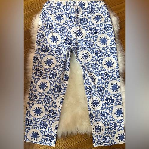 Talbots  Heritage Crop Pants Blue Porcelain Mosaic‎ Womens Sz. 8