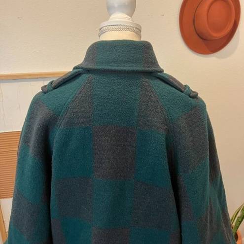 Anthropologie  Cartonnier Green Buffalo Plaid Checkered Coat Cape Wool Blend