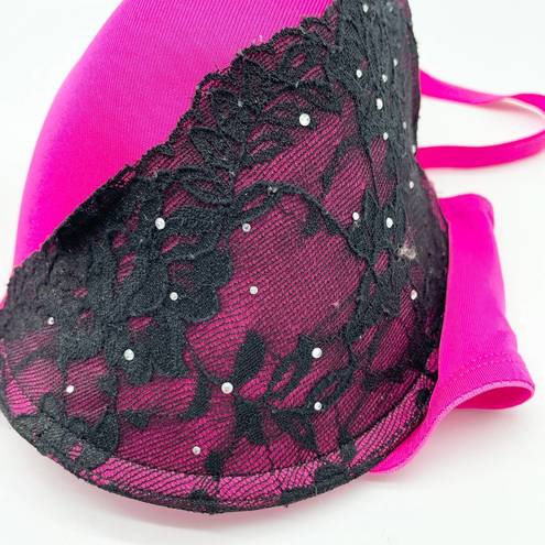 Smart & Sexy  Womens 42D Jeweled Push Up Bra Underwire Pink Black Lace