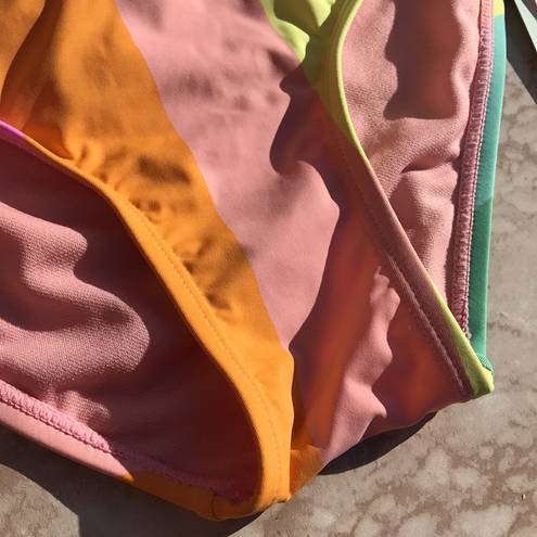 The Bikini Lab Orange and Green  Colorful Striped Swim Bottoms