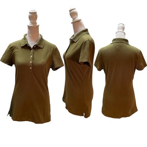 Tommy Hilfiger Olive Green Women’s Short Sleeve Polo Shirt Size Medium *flaw*