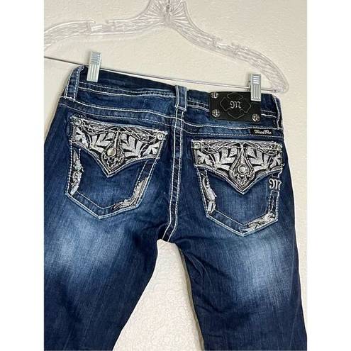 Miss Me  Signature Crop Women's Distressed Embellished Bling Back Pockets Size 26