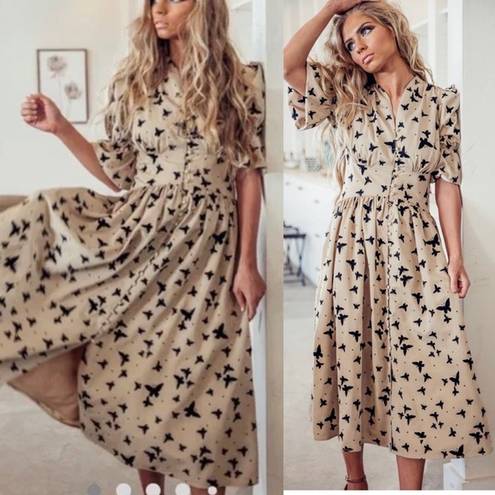 Tuckernuck  Jessa Kae butterfly kisses puff sleeves midi dress XS wedding guest 