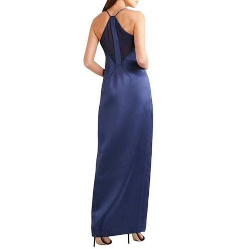 Halston Heritage  Navy Blue Satin Illusion-Back Slit Slip Gown Size 6 New