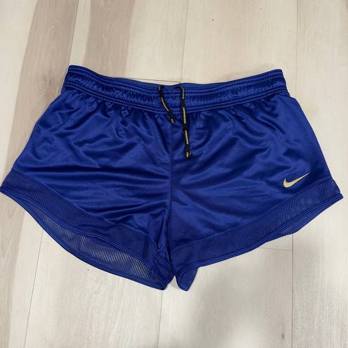 Nike  Women’s Royal Blue Running Shorts with Gold Glittery Swoosh Size L #616-10