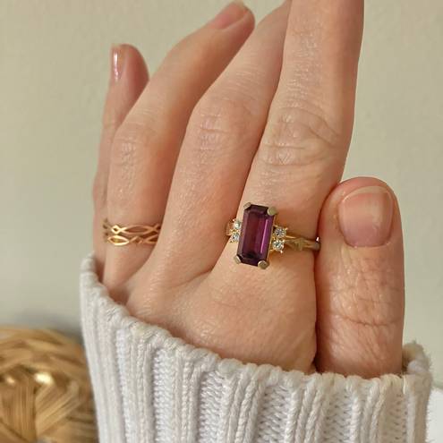 Vintage “Desiderata” Avon Amethyst Emerald Cut Gold Cocktail Ring Classic Purple