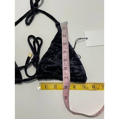 Onyx Shan Velvet Velour Triangle Swim Bikini Set  Black Top & Bottom Size 8