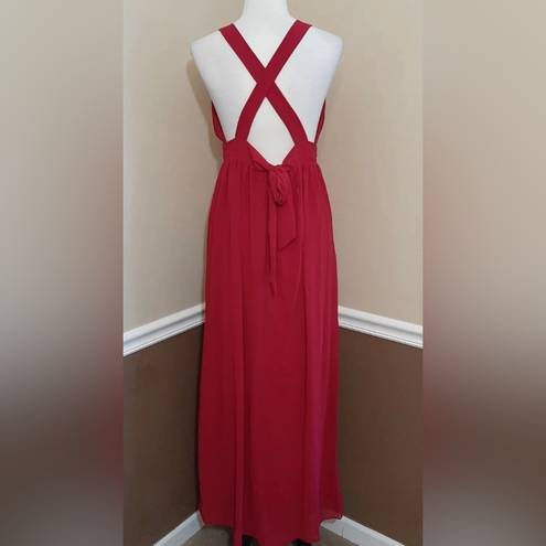 TFNC NEW Burgundy Pleated Deep V-Neck Cross Back Modcloth Maxi Dress Gown Medium