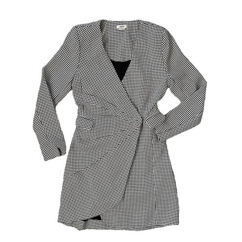 Jason Wu Houndstooth Asymmetrical Pleated Blazer-Style Wrap Mini Dress