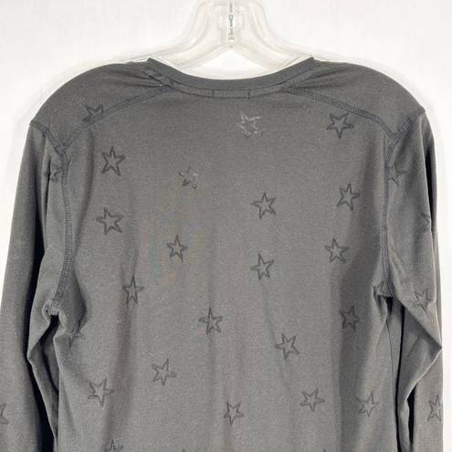 Rails  Medium Top Black Sheer Star Print Long Sleeve V Neck Cotton Women 1581