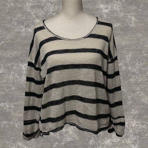 Treasure & Bond  | Lightweight Raw Hem Cream & Black Striped Pullover Sweater M