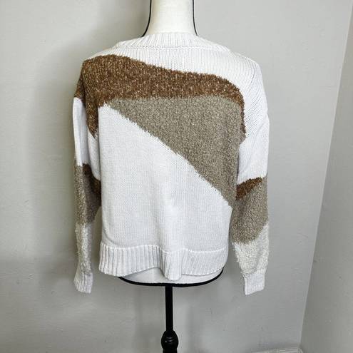 Lou & grey  Loft Colorblock Textured Coastal Crewneck Sweater Medium White/Tan
