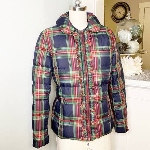 Talbots  Plaid Tartan Ruffled Down Winter Coat XS Red Blue Green